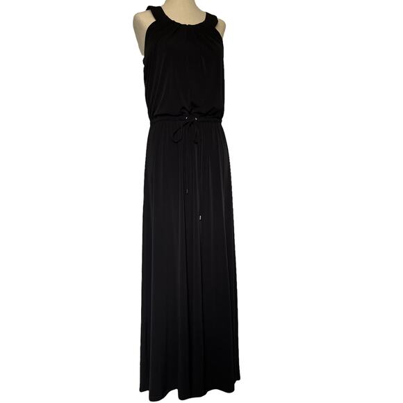 Calvin Klein Vamp Maxi Dress Sz XS Black Mesh Sleeveless Tie Waist Witchy Resort - Picture 1 of 11